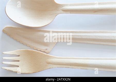 Wooden Eco-Friendly Cutlery Stock Photo