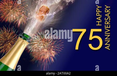 75th jubilee and anniversary with champagne and firework Stock Photo