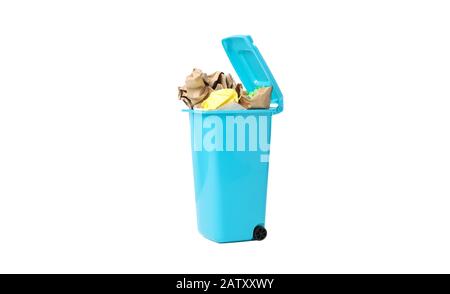 Recycle bin with trash isolated on white background Stock Photo