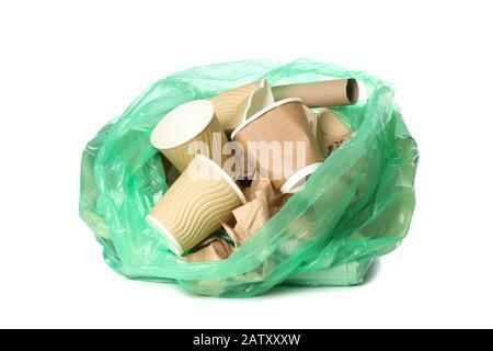 https://l450v.alamy.com/450v/2atxxxw/green-disposable-bag-with-different-trash-isolated-on-white-background-2atxxxw.jpg