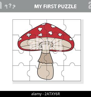 Education paper game for children, Amanita. Create the image. My first puzzle Stock Vector