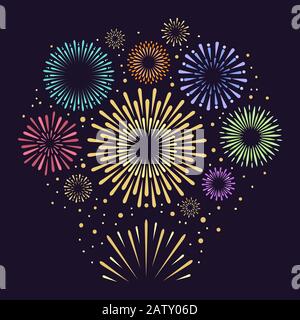 Gold festive fireworks. Holiday pyrotechnics firecracker. Vector illustration. Stock Vector