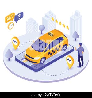 Online Taxi Isometric Concept Stock Vector