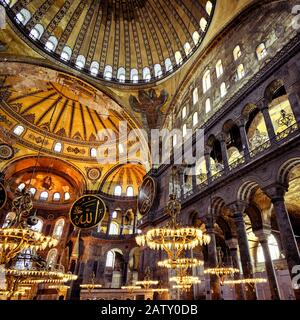 ISTANBUL - MAY 25, 2013: Inside the Hagia Sophia. Church of Hagia Sophia is the greatest monument of Byzantine Culture. It was built in the 6th centur Stock Photo