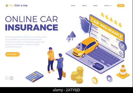Online Car Insurance Isometric Concept Stock Vector