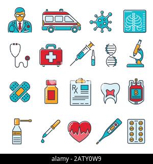 Medical Healthcare Colored Line Icons Set Stock Vector