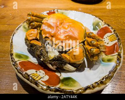 Close up shot of a steamed Hairy crabs at Taipei, Taiwan Stock Photo