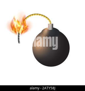 Black Burning Bomb Icon. Explode Flash, Cartoon Explosion, Burst on White Background Stock Vector