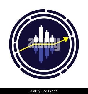 Trading forex icon vector. Bue stock market sign. Simple binary options illustrations. Arrow rises up inside Stock Vector