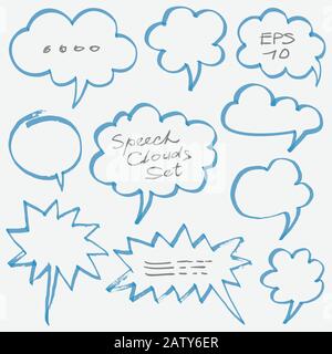 Set of hand drawn with marker highlighter speech clouds and bubbles. Can be used for text highlighting, marking, coloring in your designs or comics. Stock Vector