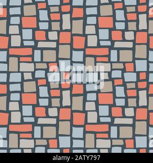 Abstract cobble tiled seamless pattern. Colorful stylized pavement stone bricks texture. EPS8 vector illustration includes Pattern Swatch. Stock Vector