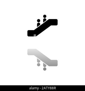 Escalator. Black symbol on white background. Simple illustration. Flat Vector Icon. Mirror Reflection Shadow. Can be used in logo, web, mobile and UI Stock Vector