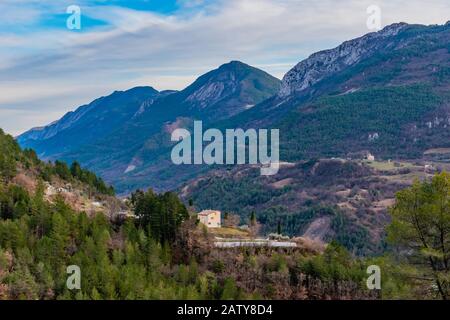 The captivating panoramic view of the low Alps mountains in the French Alpes-Maritimes department Stock Photo