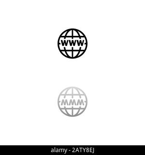 World Wide Web. Black symbol on white background. Simple illustration. Flat Vector Icon. Mirror Reflection Shadow. Can be used in logo, web, mobile an Stock Vector