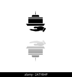 Pie. Black symbol on white background. Simple illustration. Flat Vector Icon. Mirror Reflection Shadow. Can be used in logo, web, mobile and UI UX pro Stock Vector