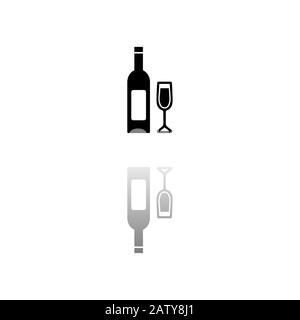 Wine. Black symbol on white background. Simple illustration. Flat Vector Icon. Mirror Reflection Shadow. Can be used in logo, web, mobile and UI UX pr Stock Vector