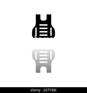 Bullet proof vest body armor suit. Black symbol on white background. Simple illustration. Flat Vector Icon. Mirror Reflection Shadow. Can be used in l Stock Vector