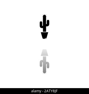 Cactus. Black symbol on white background. Simple illustration. Flat Vector Icon. Mirror Reflection Shadow. Can be used in logo, web, mobile and UI UX Stock Vector