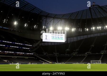 London, UK. 05th Feb, 2020. General view inside the Tottenham Hotspur stadium prior to kick off. The Emirates FA Cup, 4th round replay match, Tottenham Hotspur v Southampton at the Tottenham Hotspur Stadium in London on Wednesday 5th February 2020. . Editorial use only, license required for commercial use. No use in betting, games or a single club/league/player publications . Credit: Andrew Orchard sports photography/Alamy Live News Stock Photo