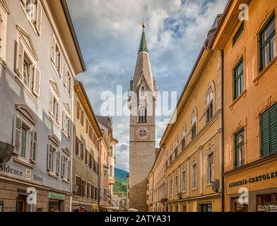Historic city centre with the tower of the Parish Church of Saint Michael, Brixen, Bressanone,South Tyrol, Italy, Europe - May 25, 2019 Stock Photo