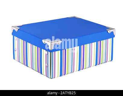 Blue cardboard box isolated on white background. It is a colorful cartoon that fits into a modern house. Stock Photo