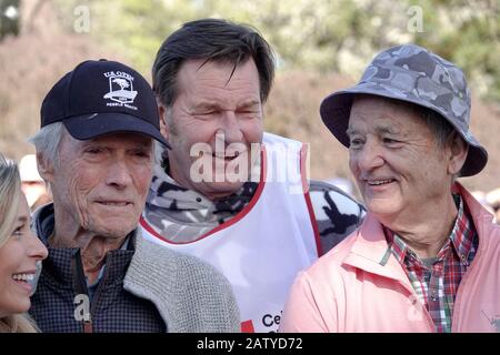 Pebble Beach, USA. 05th Feb, 2020. Monterey, California, USA February 5th 2020 Clint Eastwood, Nick Faldo, and Bill Murray, prior to the 3M Celebrity Challenge for their various charities prior to the AT&T Pro-Am PGA Golf event at Pebble Beach Credit: Motofoto/Alamy Live News Stock Photo