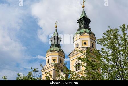 The Beautiful Cathedral of Santa Maria Assunta and San Cassiano in Bressanone. Brixen / Bressanone is a town in South Tyrol in northern Italy. May 25, Stock Photo