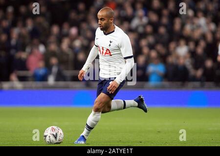 London, UK. 05th Feb, 2020. Lucas Moura of Tottenham Hotspur in action. The Emirates FA Cup, 4th round replay match, Tottenham Hotspur v Southampton at the Tottenham Hotspur Stadium in London on Wednesday 5th February 2020. . Editorial use only, license required for commercial use. No use in betting, games or a single club/league/player publications . Credit: Andrew Orchard sports photography/Alamy Live News Stock Photo