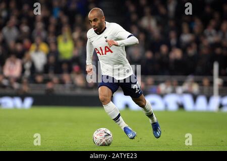 London, UK. 05th Feb, 2020. Lucas Moura of Tottenham Hotspur in action. The Emirates FA Cup, 4th round replay match, Tottenham Hotspur v Southampton at the Tottenham Hotspur Stadium in London on Wednesday 5th February 2020. . Editorial use only, license required for commercial use. No use in betting, games or a single club/league/player publications . Credit: Andrew Orchard sports photography/Alamy Live News Stock Photo