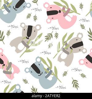 Seamless pattern with cute koalas childish illustration Stock Vector