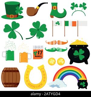 St. Patrick s day vector graphic design icons set isolated on white background. Stock Vector