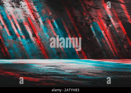 Futuristic gaming background or product showcase. Digital or Cyber Surface. Neon striped lights and geometric pattern. Stock Photo