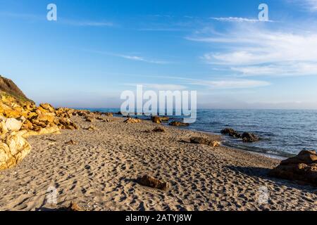 Sandy La Alcaidesa beach near Cadiz in Spanish Andalusia region