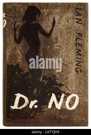 Dr. No by Ian Fleming (1908 – 1964) the sixth novel to feature British Secret Service agent 007, James Bond and the first to be adapted for the big screen in 1962. Photograph of 1958 first edition front cover featuring artwork by Pat Marriott (1920-2002). Stock Photo
