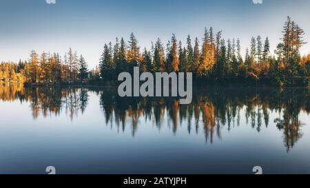 Indian summer in Strbske pleso - mountain lake in High Tatras - Slovakia Stock Photo