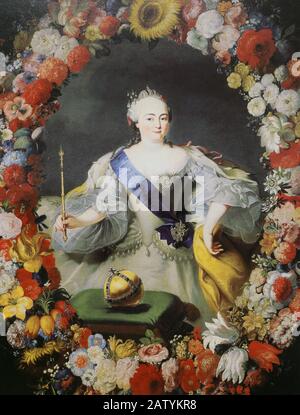 Russian Empress Elizaveta Petrovna. Painting by Georg Caspar von Prenner (G. Prenner), 18th century. Stock Photo