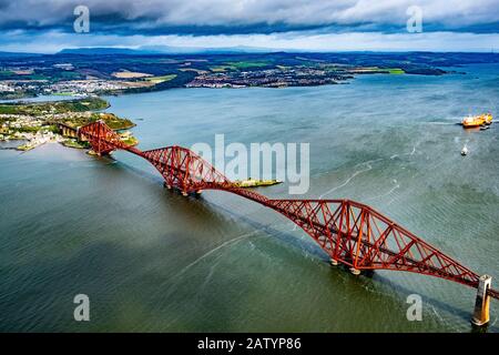 Aerial view of Forth Bridge Stock Photo