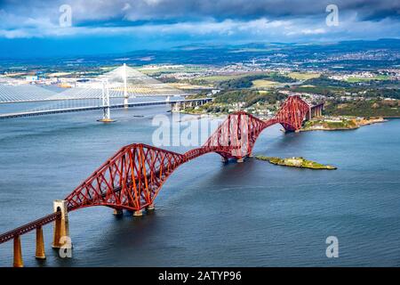 Aerial view of Forth Bridge Stock Photo