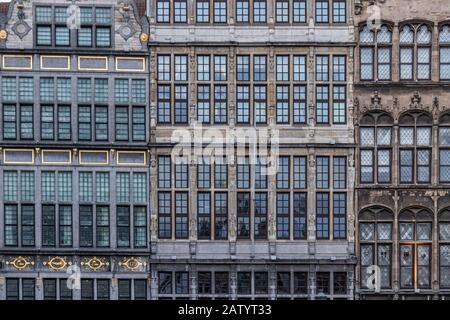 Facades of baroque guildhalls at the historic town square Grote Markt in old city quarter of Antwerp, Flanders, Belgium, Europe Stock Photo