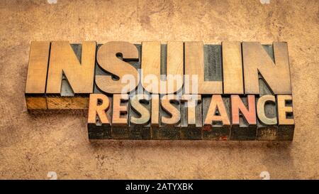 insulin resistance word abstract in vintage letterpress wood type against handmade bark paper Stock Photo