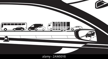 View from car to highway flow - vector illustration Stock Vector