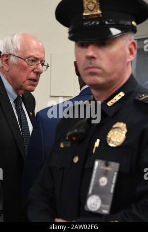 Washington, DC, USA. 5th Feb, 2020. 2/5/20 -US Capitol -Washington, DC.The Senate votes to acquit President Donald J. Trump on the two articles of Impeachment. Senator Bernie Sanders is swarmed by the media has he makes his way to the Senate Train following the verdict. Credit: Christy Bowe/ZUMA Wire/Alamy Live News Stock Photo