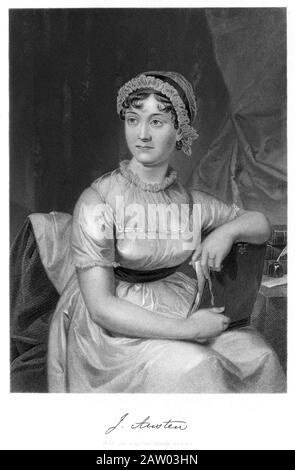 The english woman writer  JANE  AUSTEN  (  1775 - 1817 ) - SCRITTRICE - SCRITTORE - LETTERATURA - LITERATURE - portrait envraving - ritratto incisione Stock Photo