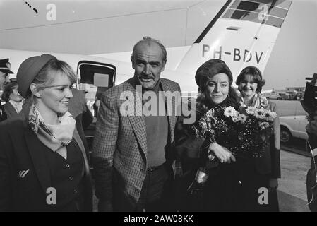 Arrival Sean Connery at Schiphol  In addition to Sean Connery Micheline Roquebrune has a role in the James Bond film Never Say Never Again Date: November 23, 1983 Location: North-Holland, Schiphol Keywords : arrival and departure, actors, film, aircraft, flight crews Person Name: Micheline Roquebrune Connery, Sean Stock Photo
