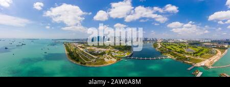 Panorama Aerial view of Singapore City Skyline. The best view of Singapore Stock Photo