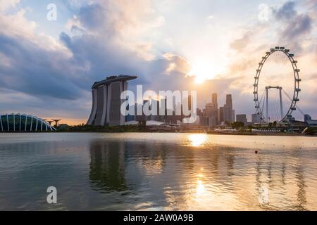 Sunset of Singapore City Skyline. The best view of Singapore Stock Photo