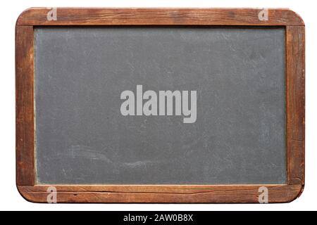 blank antique small blackboard with wood frame isolated on white background Stock Photo