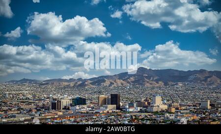 Clouds and blue skies over El Paso, Texas and Juarez, Mexico. Stock Photo