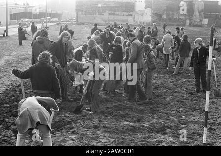 National Arbor Day, Amsterdam, kids plates trees Date: March 28, 1973 Location: Amsterdam, Noord-Holland Keywords: Children, tree planting days Stock Photo