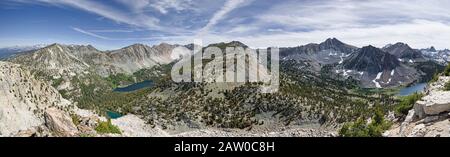 panorama overlooking the Pacific Crest and John Muir Trail near Virginia Pass in the Sierra Nevada Mountains Stock Photo